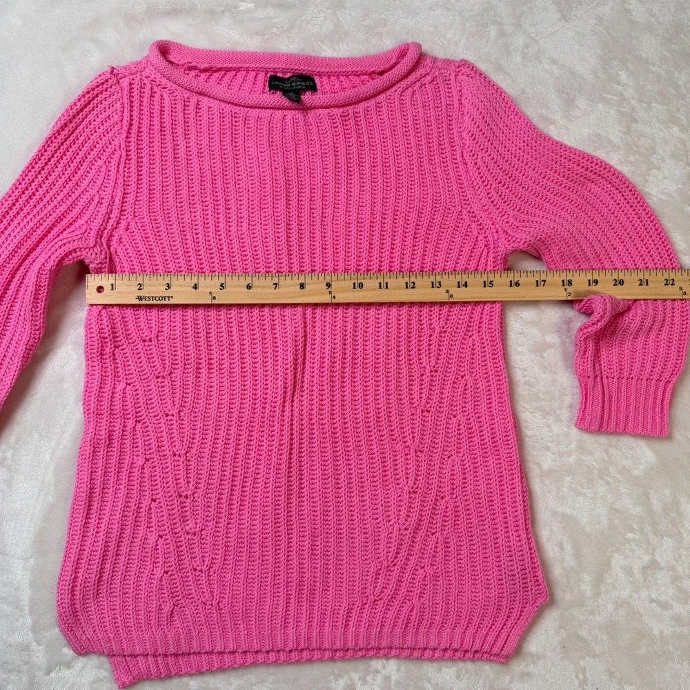 Lauren Ralph Lauren Hot Pink Ribbed Cotton Knit Sweater 3/4 Sleeve Small